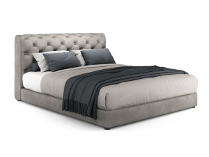 Кожаная двуспальная кровать с капитонным изголовьем