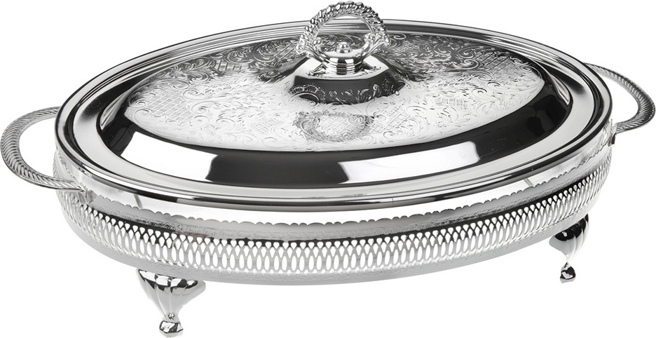 10613120 Queen Anne Блюдо овальное с крышкой Queen Anne 41х26см, на ножках, сталь, посеребрение Сталь нержавеющая с посеребрением, стекло 
