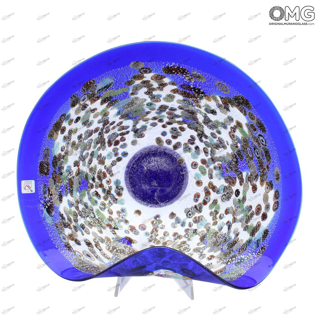 1999 ORIGINALMURANOGLASS Декоративная чаша-блюдо Синие Капли Муррины - муранское стекло OMG 33 см 
