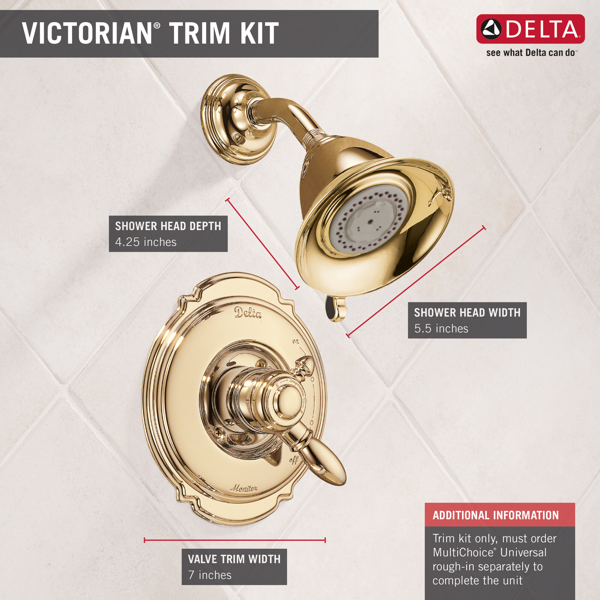 T17255-PB Облицовка для душа Monitor® серии 17 Delta Faucet Victorian Полированная латунь - Вид №3