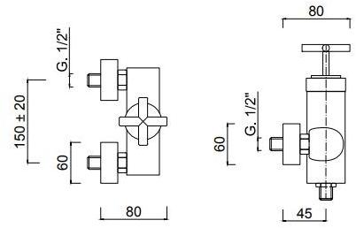 Rubinetteria Giulini Смеситель для душа с одной ручкой на 2 отверстия Elica F9208 - Вид №1