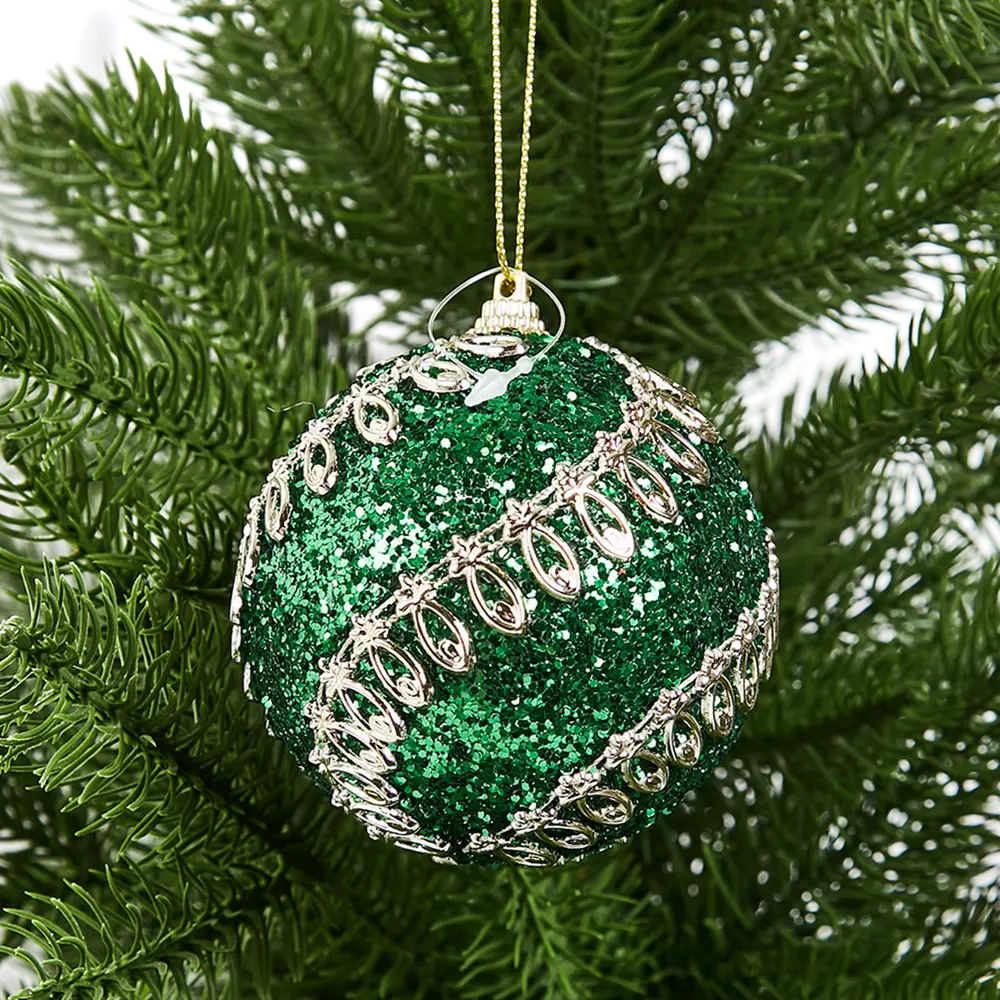 Елочный шар KREAFORTA зеленый с блестками ø8 см 89420649 STLM-1580973