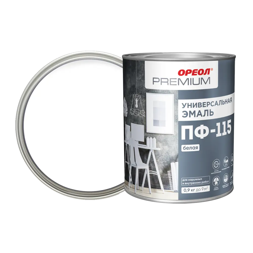 Эмаль Ореол Premium ПФ-115 глянцевая цвет белый 0.9 кг STLM-2146786
