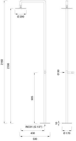 Ceadesign Открытый душ из нержавеющей стали с душевой лейкой Cartesio - docce da esterni Car 161 - Вид №1