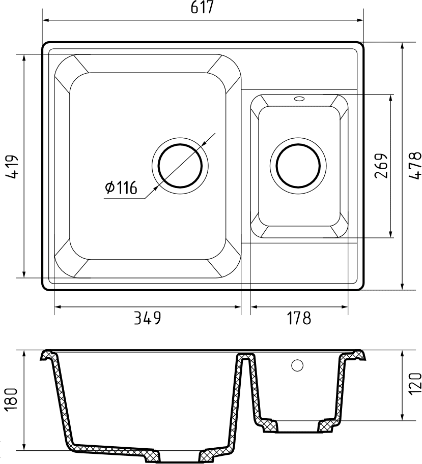 Кухонная мойка Кварц QUARZ S436 GranFest 9-S436 - Вид №1