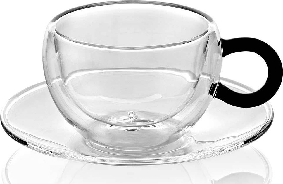 10579368 IVV Набор чашек для эспрессо с блюдцами IVV "Колорс брейк" 70мл (чёрная ручка), 2шт Стекло 