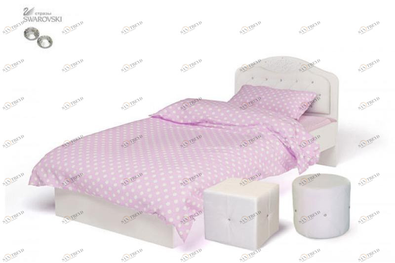 Кровать классика ABC-KING Princess №1 белая кожа со стразами Сваровски (190*90) без ящика и матраса 4631147960481