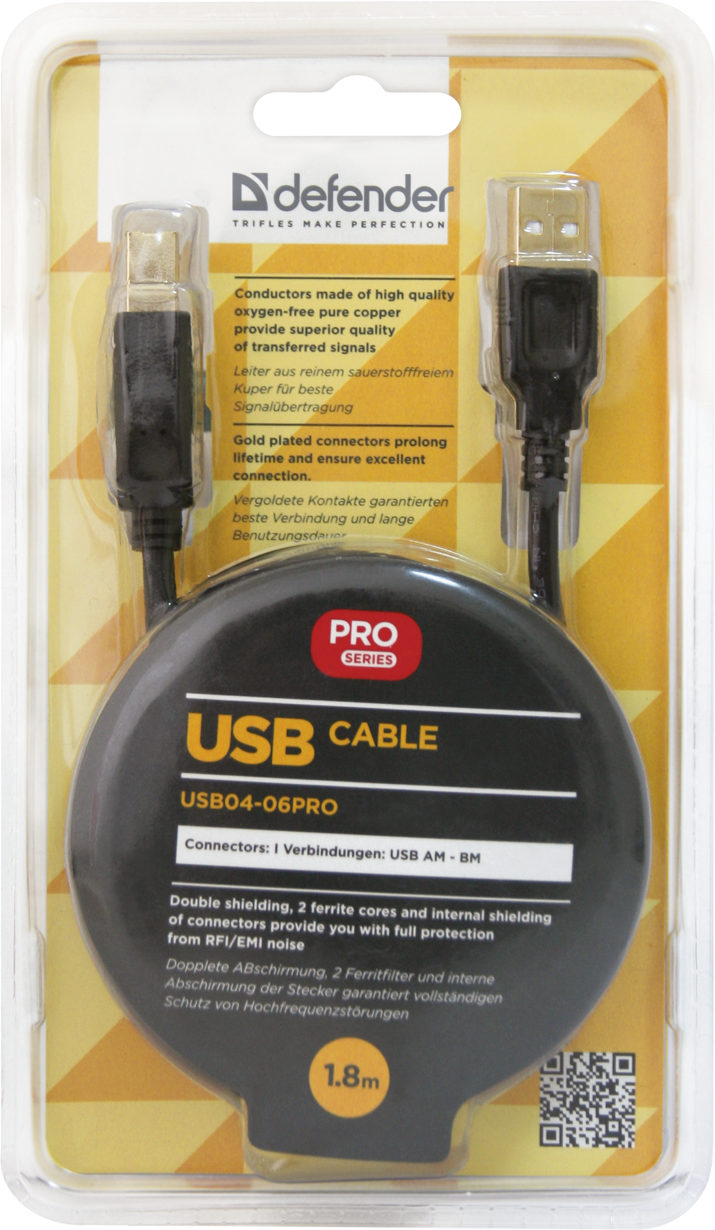 87430 usb кабель usb04-06pro usb2.0 am-bm, 1.8м Defender Santreyd  - Вид №2