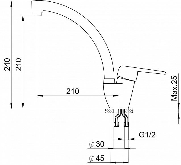 2024, ЧЁРНЫЙ, СМЕСИТЕЛЬ КУХОННЫЙ GRANULA 2024-ST178 - Вид №2