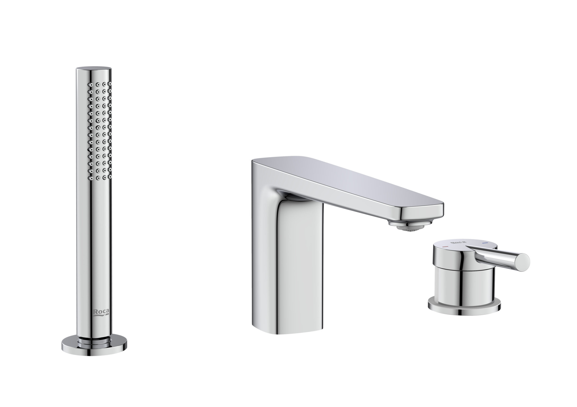 A5A986DC00 Однорычажный смеситель для ванны и душа с центральным изливом, переключателем, ручным душем и встроенным гибким шлангом 1,60 м ROCA Pals 