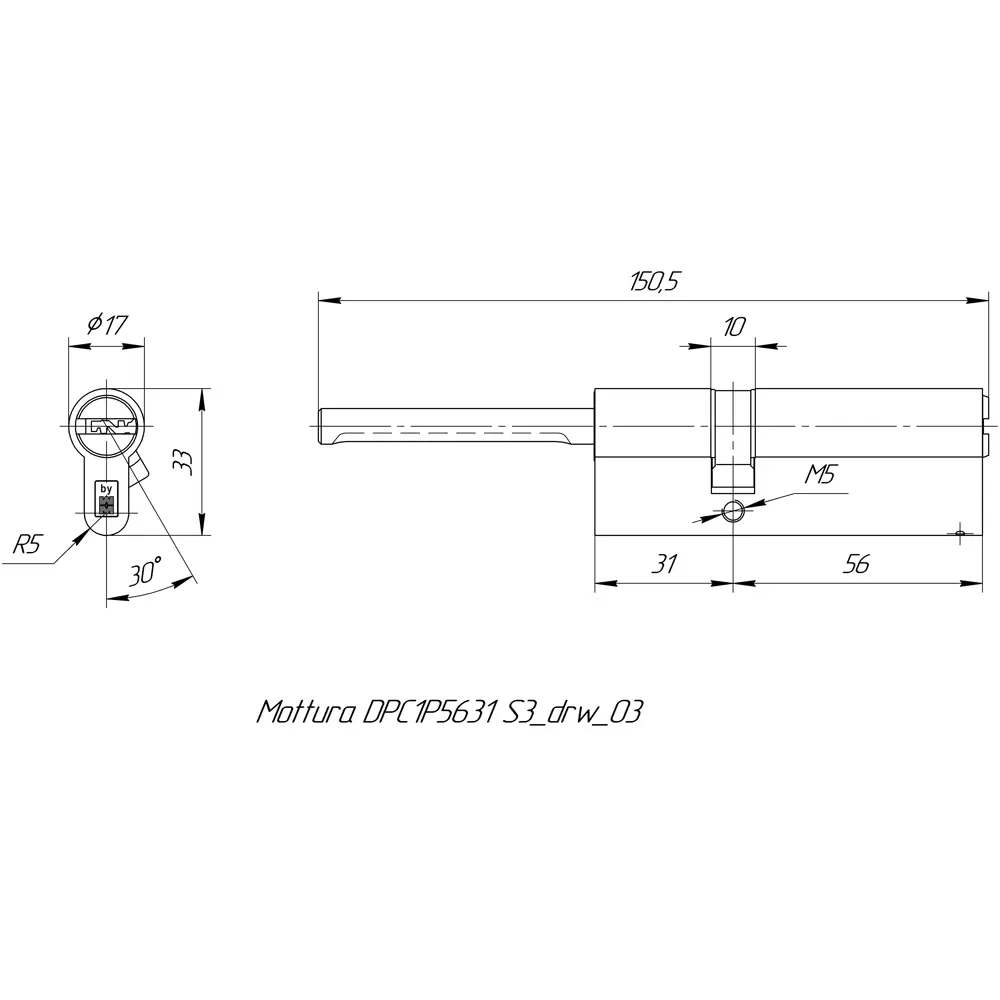 Цилиндр Mottura Project DPC1P5631 S3, 51x10x26 мм, ключ/шток, цвет никель, без вертушки 82393131 STLM-2155402 - Вид №4