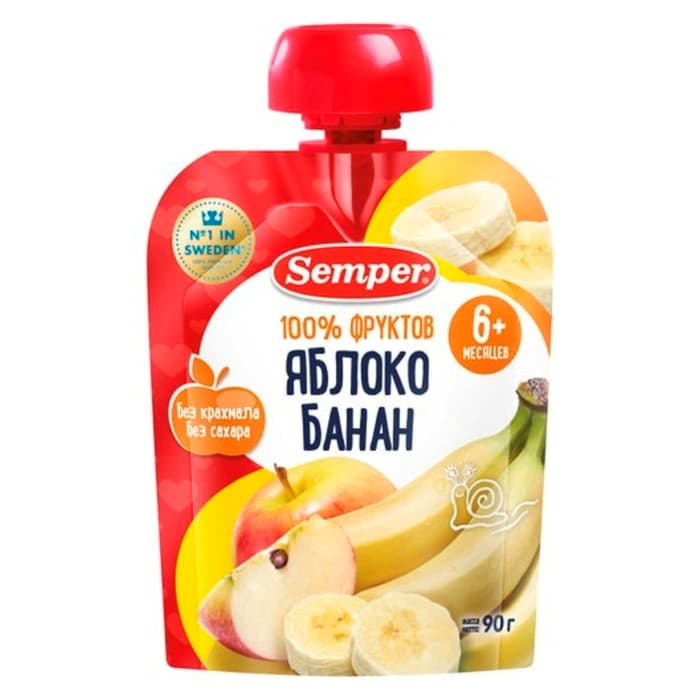 Пюре яблоко и банан с 6 месяцев Semper 90 г Santreyd 15724 - Вид №1