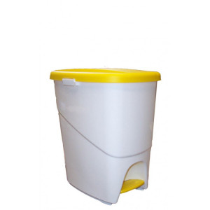 241834 DENOX Мусорный бак для раздельного сбора отходов 2 секции с педалью и крышкой 40 л. Белый с желтой крышкой