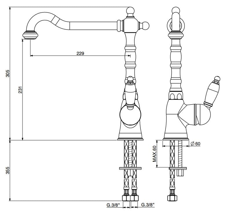 Однорычажный смеситель для кухни с поворотным изливом GATTONI ретро ARCH-00123040 - Вид №2