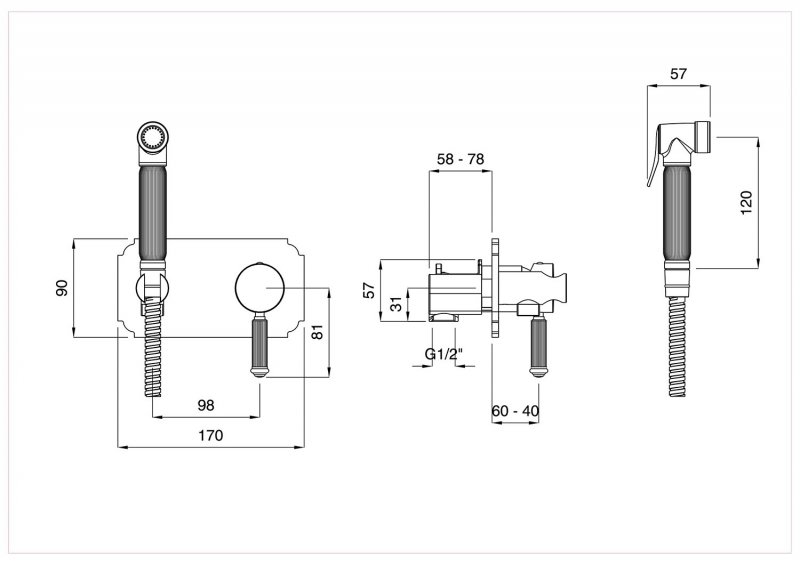 Смеситель с гигиеническим душем однорычажный Cezares OLIMP-DIF-03/24-L - Вид №1