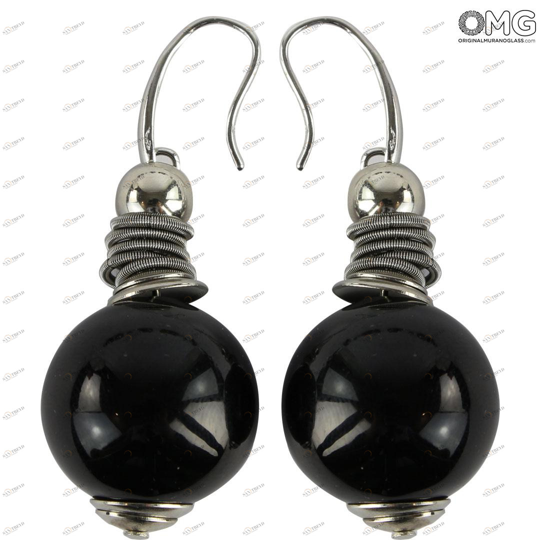 4660 ORIGINALMURANOGLASS Серьги Люмина - Чёрные - муранское стекло OMG 1 см 