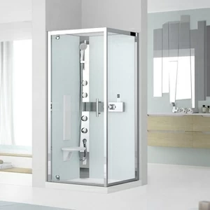 Novellini. Душевая кабина 90x90 GF90 HYDROMASSAGE с высоким душевым поддоном и серебристым профилем GLAX 3
