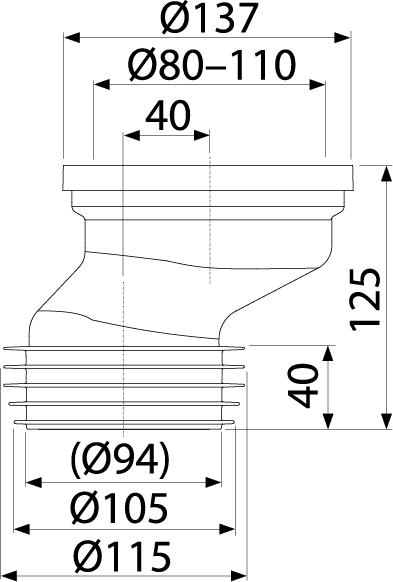 Патрубок для унитаза эксцентрический 40 мм ALCAPLAST A99140 - Вид №1