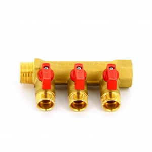 Коллектор НВ 3/4" с кранами TIEMME 3 выхода 1/2"Н 36мм (цвет пластиковых ручек по выбору)