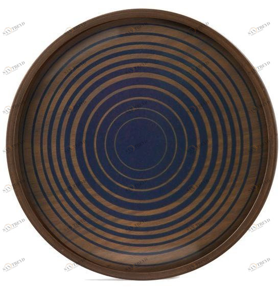 Ethnicraft Круглый поднос из дерева и стекла Linear flow 20927