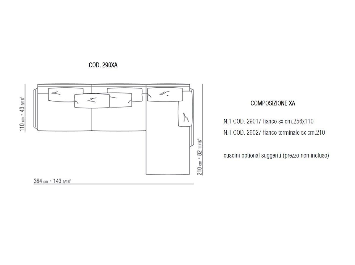 Секционный диван из ткани и кожи с шезлонгом Flexform Bretton ARCH-00098497 - Вид №3