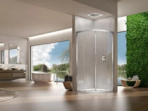 Duka Изогнутая угловая душевая кабина с раздвижными дверцами Quadra – con profili verticali e orizzontali