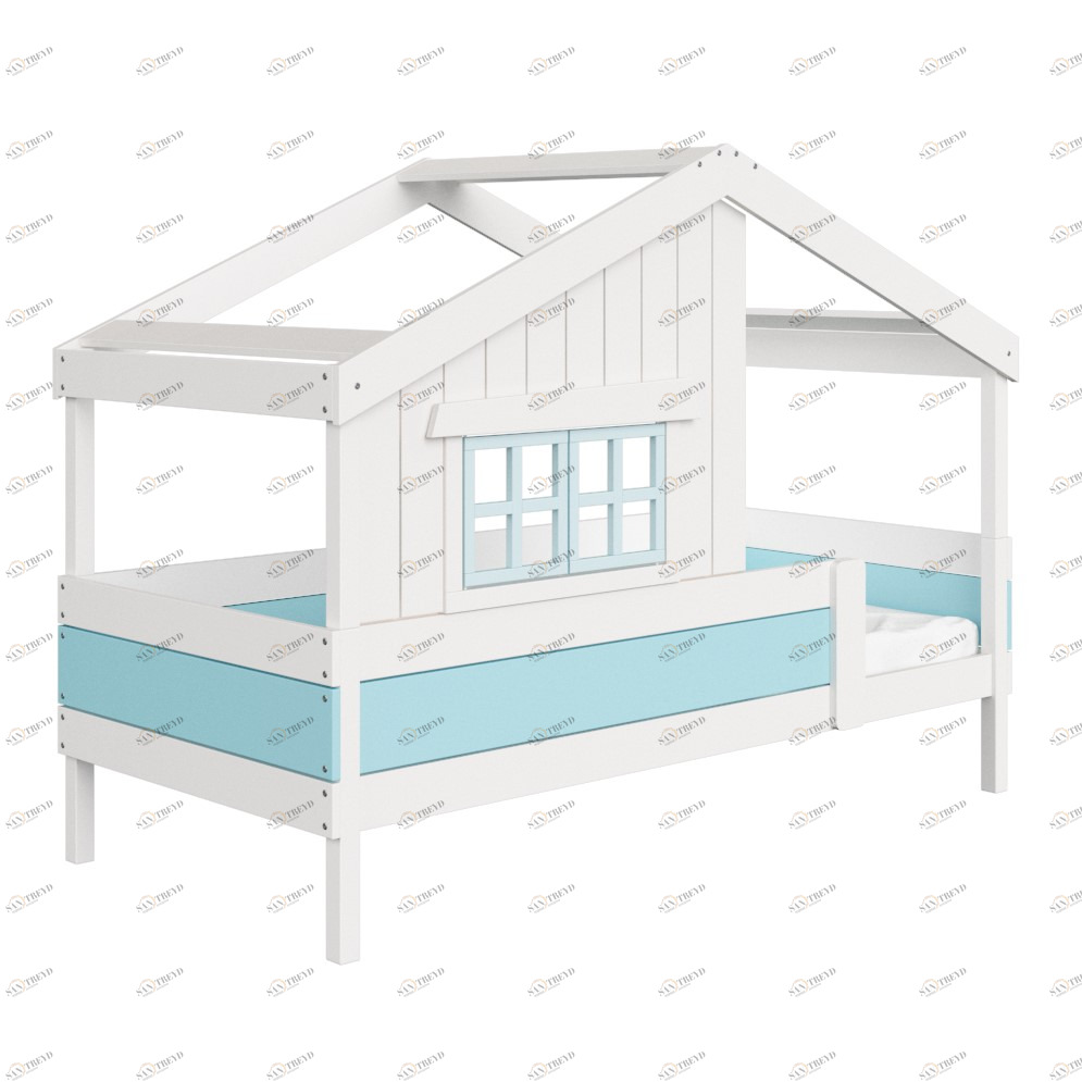 Кровать одноярусная белая с голубым "Шале L" ELLIPSE ELLIPSE HOME 00-3951311 Белый;голубой Santreyd 