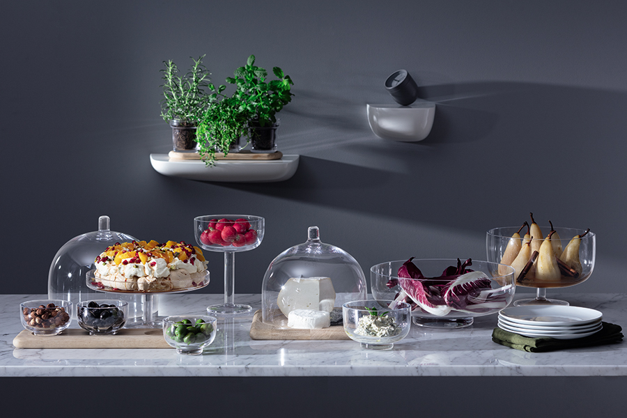 G1592-03-991 Набор из 3 стеклянных мисок на подставке serve 33 см дуб LSA International  - Вид №1