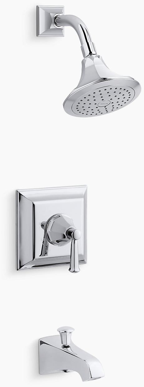 KOHLER Отделка клапана для ванны и душа Memoirs Stately Rite-Temp с рычажной ручкой, изливом и насадкой для душа 2,5 галлона в минуту K-TS461-4S-BN  - Вид №1