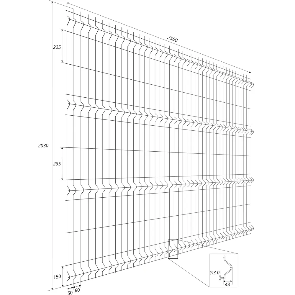 3D панель для забора Fine 2.5x2.03 м RAL 7024 серый 4 ребра Santreyd STLM-2176398 - Вид №2