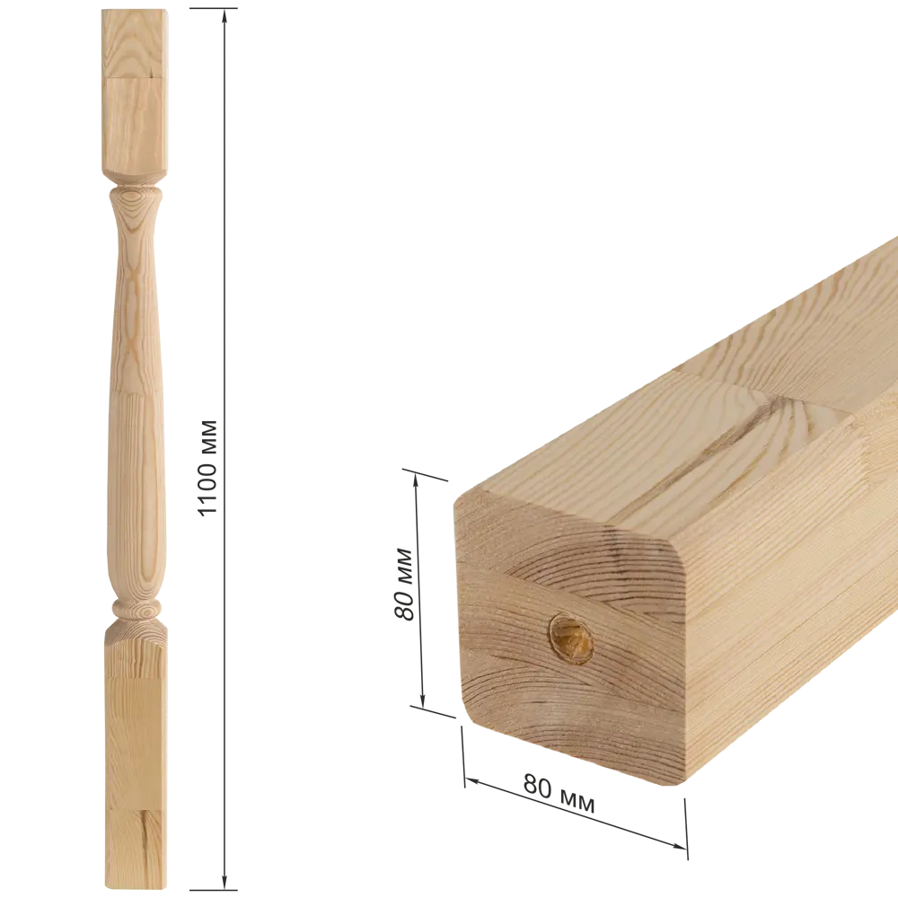 Столб лестничный сращенный хвоя сорт Экстра Амфора 80x80x1100 мм Santreyd STLM-2015736 - Вид №5