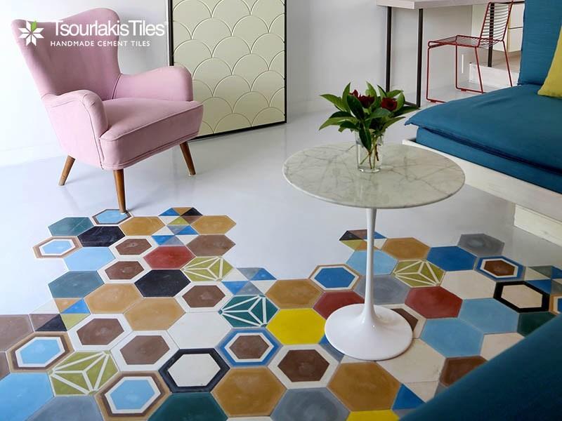 TsourlakisTiles Бетонные покрытия для полов и стен для интерьеров и экстерьеров Hexagon sun-id-1346448 - Вид №2