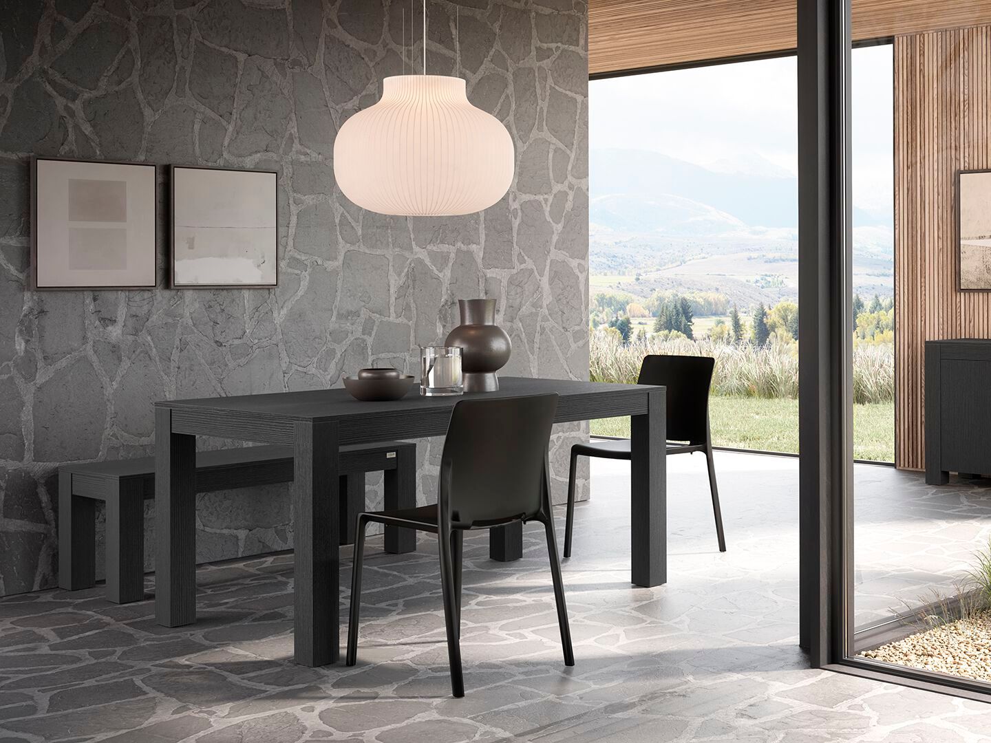 Набор столов из черного ясеня с 2 скамейками Mobili Fiver Rachele ARCH-00009315 - Вид №4