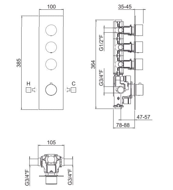 Встраиваемая часть смесителя CARIMALI PARTE INCASSO HIGH FLOW 5 VIE ARCH-00106153 - Вид №2
