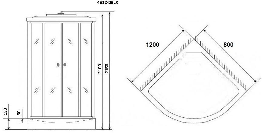 Душевая кабина NG- 4512-08L BLACK(1200х800х2150) низкий поддон(13см) стекло МОЗАИКА Niagara ECO 4512L - Вид №2