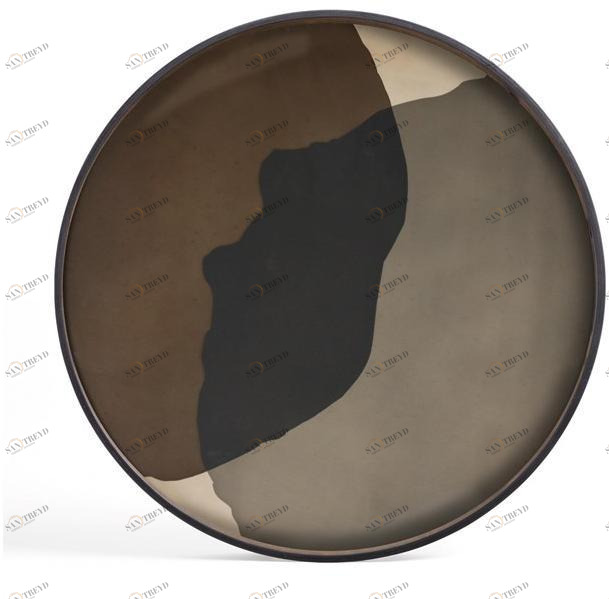 Ethnicraft Круглый поднос из дерева и стекла Linear flow 20909