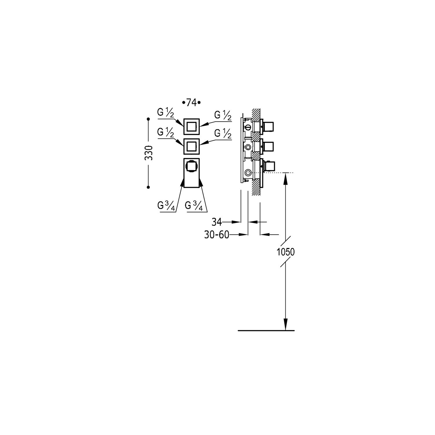 БЛОЧНАЯ СИСТЕМА блочная система 4-ходовой скрытый термостатический смеситель-20625499 TRES Thermostatic - Вид №1