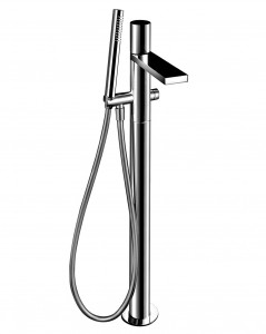 3080B+3380A  Напольный смеситель для ваннывылет 25 см ручка ручка открывания/закрывания, регулирующая поток и температуру ручная лейка FIT держатель ручной лейки гибкий шланг 125 см ПВХ впуски 1/2'' напольный Fantini Rubinetti MILANO STAINLESS STEEL