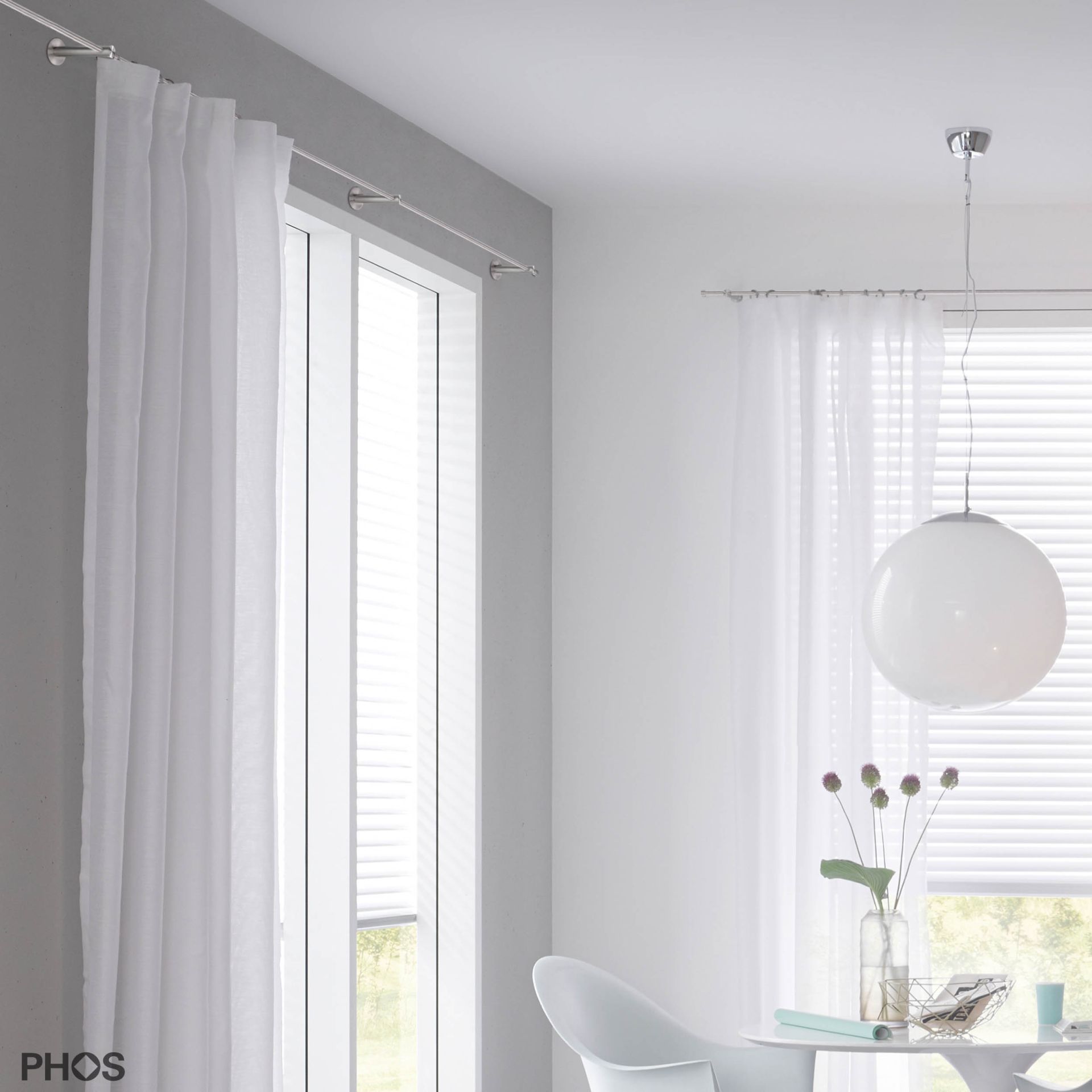 VS20-100E3000 Комплект карниза: 300 см с 2 концевыми кронштейнами и 1 кронштейном в качестве центральной опоры (среднее расстояние от стены) PHOS  - Вид №4