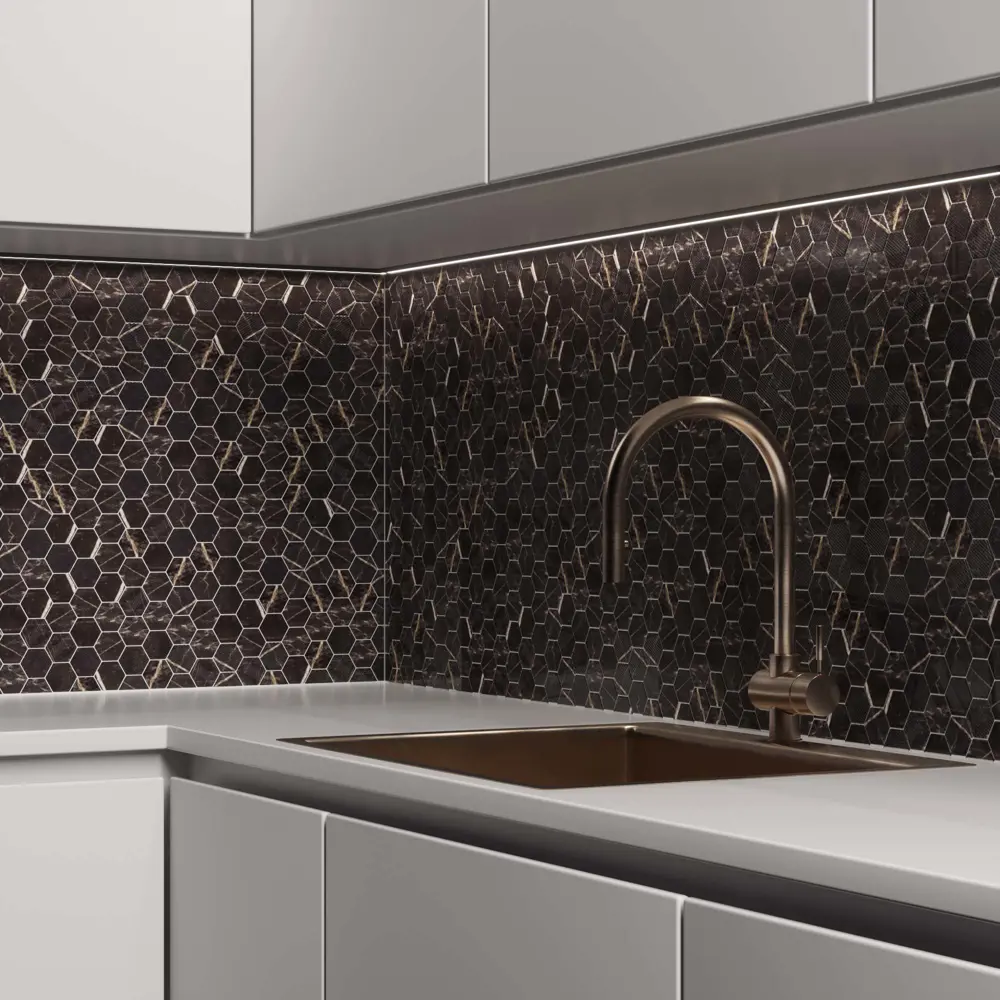 Мозаика Hexag Marble Coimbra стекломасса 28.4x4.9 см цвет черный 83681529 STLM-2106362 Santreyd Мозаика Onix - Вид №6