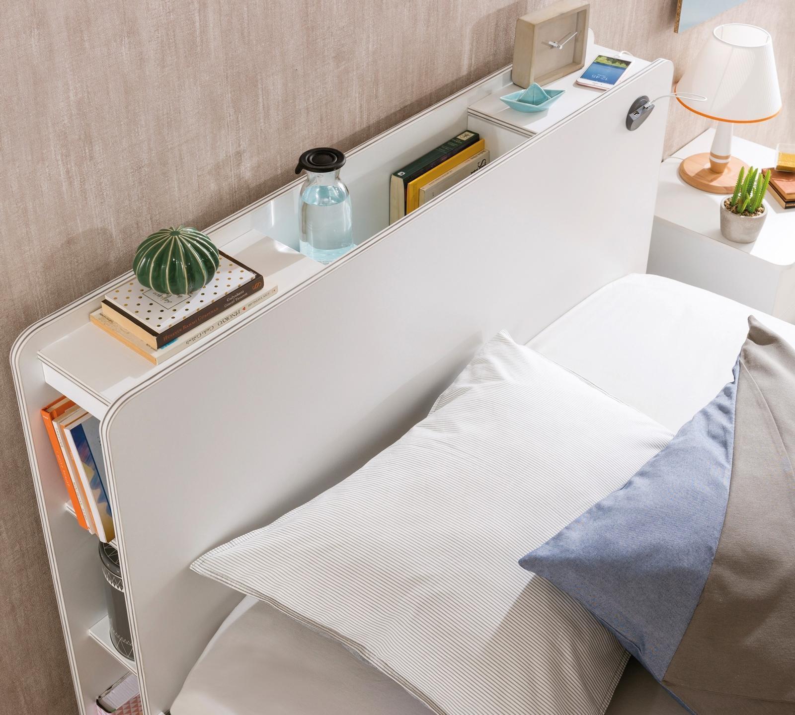 Кровать с подъемным механизмом белая 100х200 см с полками White CILEK WHITE 00-3832349 Белый Santreyd  - Вид №1