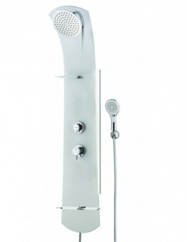 499003 408 00  Душевая стойка Nautilus с полками для хранения, термостатический смеситель, белое стекло Valentin Белый  - Вид №1