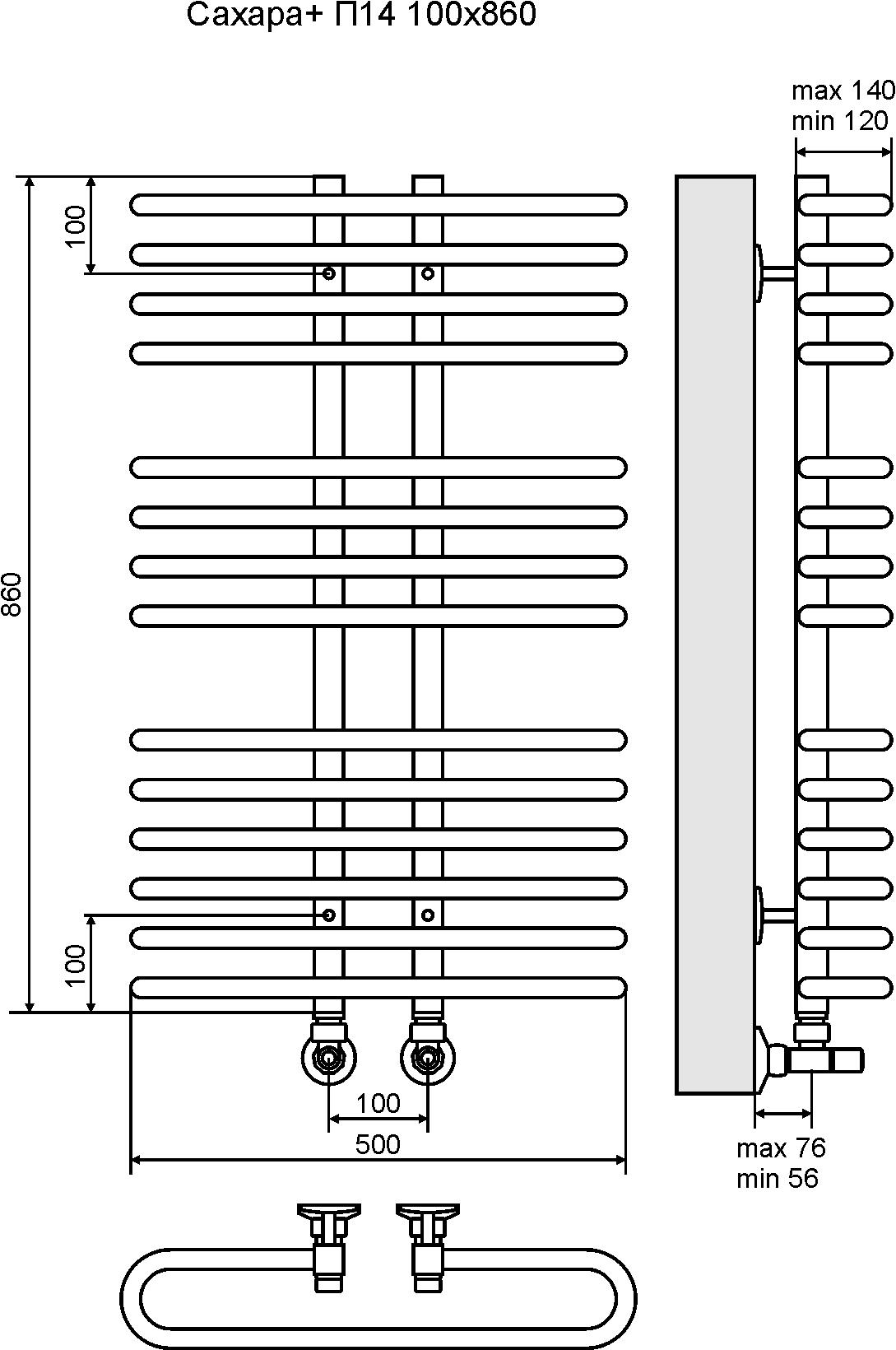 4620768885617 СТАНДАРТ Сахара+ П14 (6+4+4) 100х860 Полотенцесушитель TERMINUS Нержавеющая сталь - Вид №2