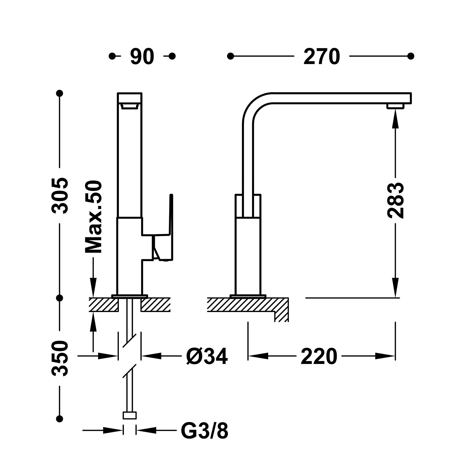 Смеситель для раковины CUADRO High с одной ручкой и боковым рычагом-106604 TRES  - Вид №1