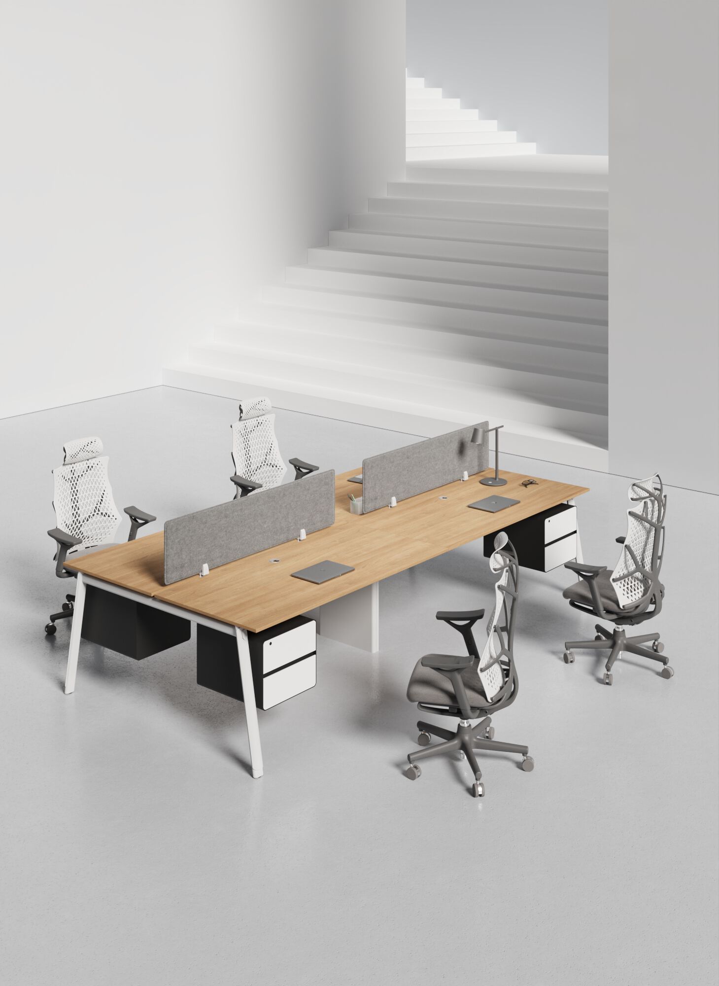 Многоуровневая рабочая станция из МДФ с звукопоглощающими перегородками WORKSPACE AVA 4 FACE TO FACE ARCH-00020434 - Вид №6