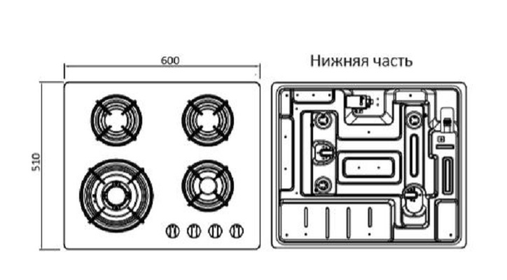 1093559 Газовая варочная поверхность DEXP 4M4GT STDN-0136861 - Вид №12