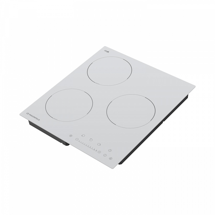 EVI.453-WH Электрическая индукционная панель evi.453-bk/ индукция,45 см, 3 конфорки, сенсорное управление, белый цвет Maunfeld Santreyd  - Вид №2