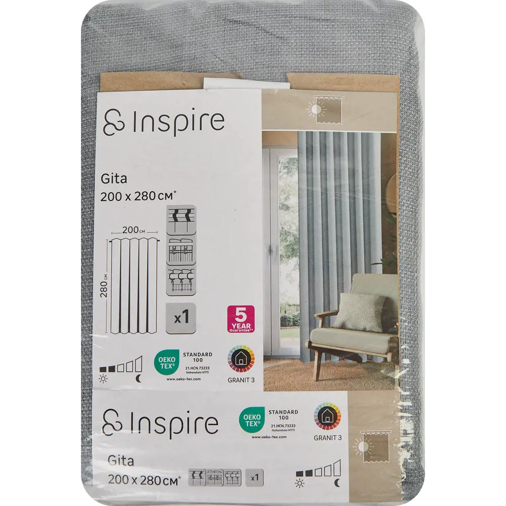 Штора на ленте Inspire Gita 200x280 см цвет серый Granit 3 86239226 STLM-2000064  - Вид №7