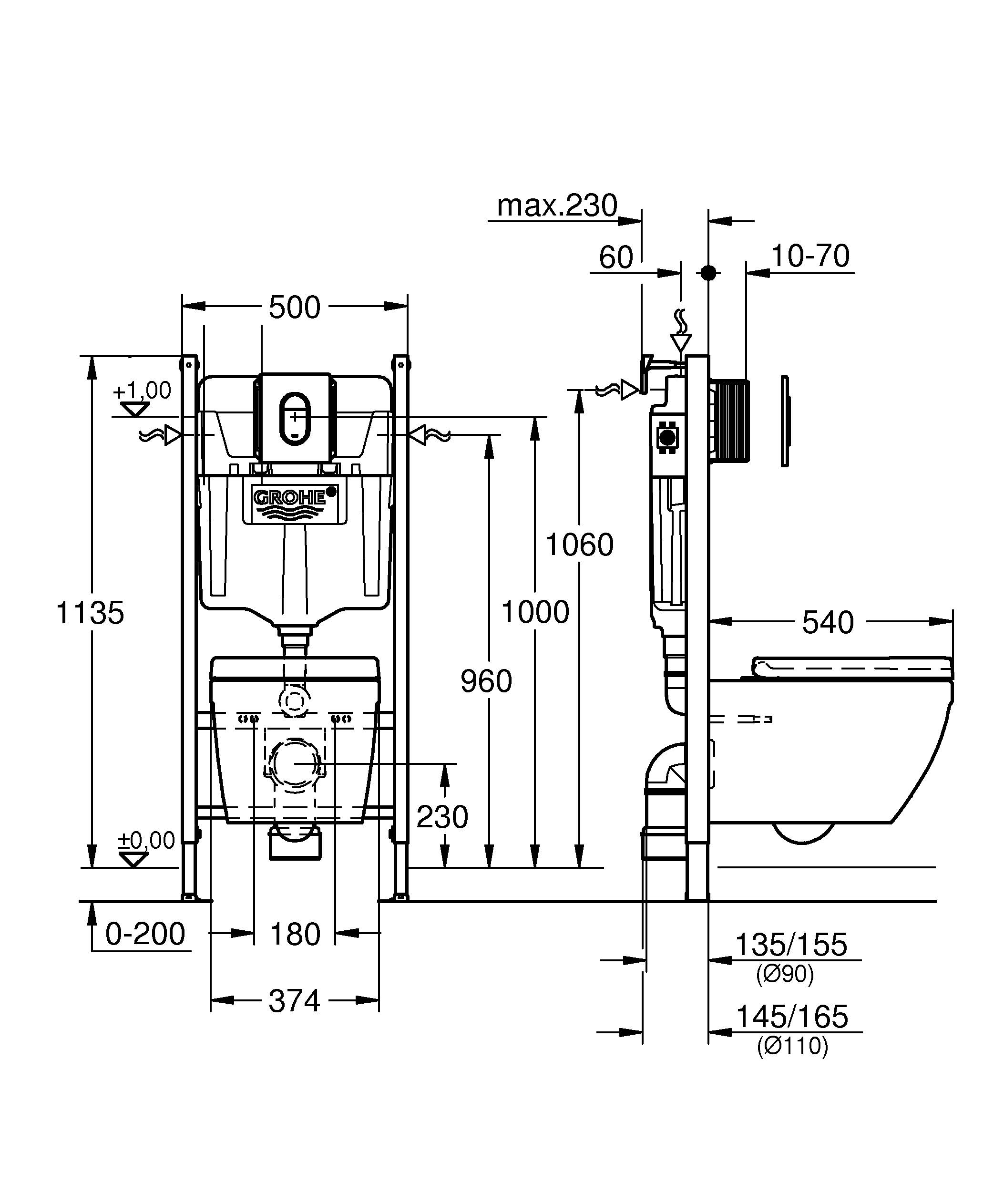 39535000 Подвесной унитаз настенный Белый Grohe Arena Тайвань - Вид №1