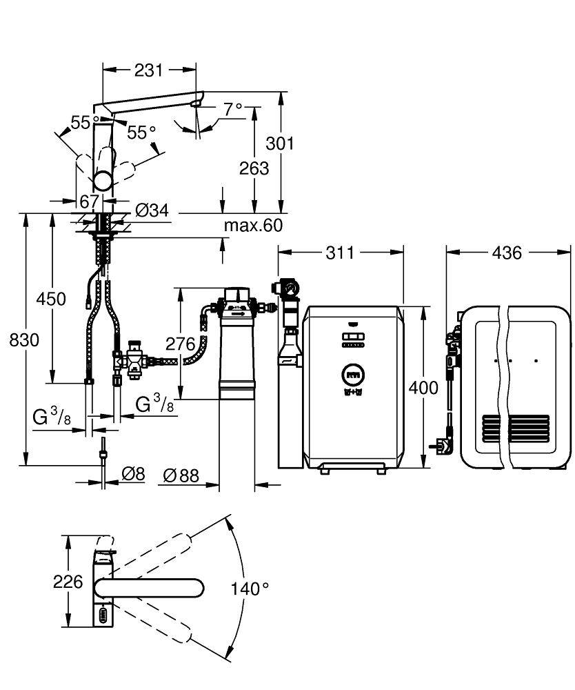 31346001 Комплект со смесителем для кухни Grohe GROHE Blue хром - Вид №1